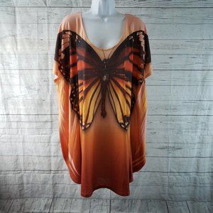 Unity Beach Womens Top‎ Sz XL Orange Butterfly Scoop Neck